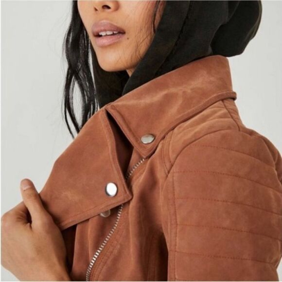 NWOT Free People Harriett Vegan Suede Hooded Moto Jacket medium - Picture 2 of 13